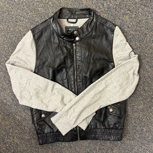 Faux Leather Jacket with Grey Sleeves Letterman Jacket
